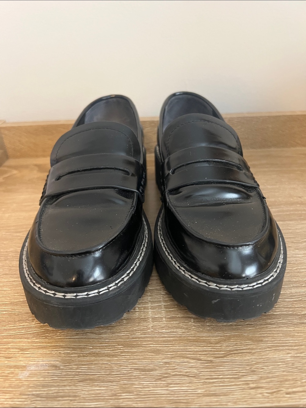 Calvin Klein Women’s Black Leather Lug-Sole Penny Loafers